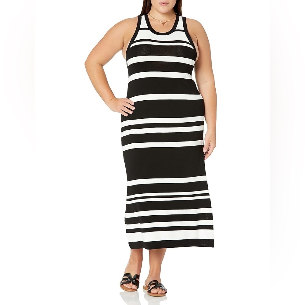 The Drop- Black and White Striped Maxi‎ Dress Size L